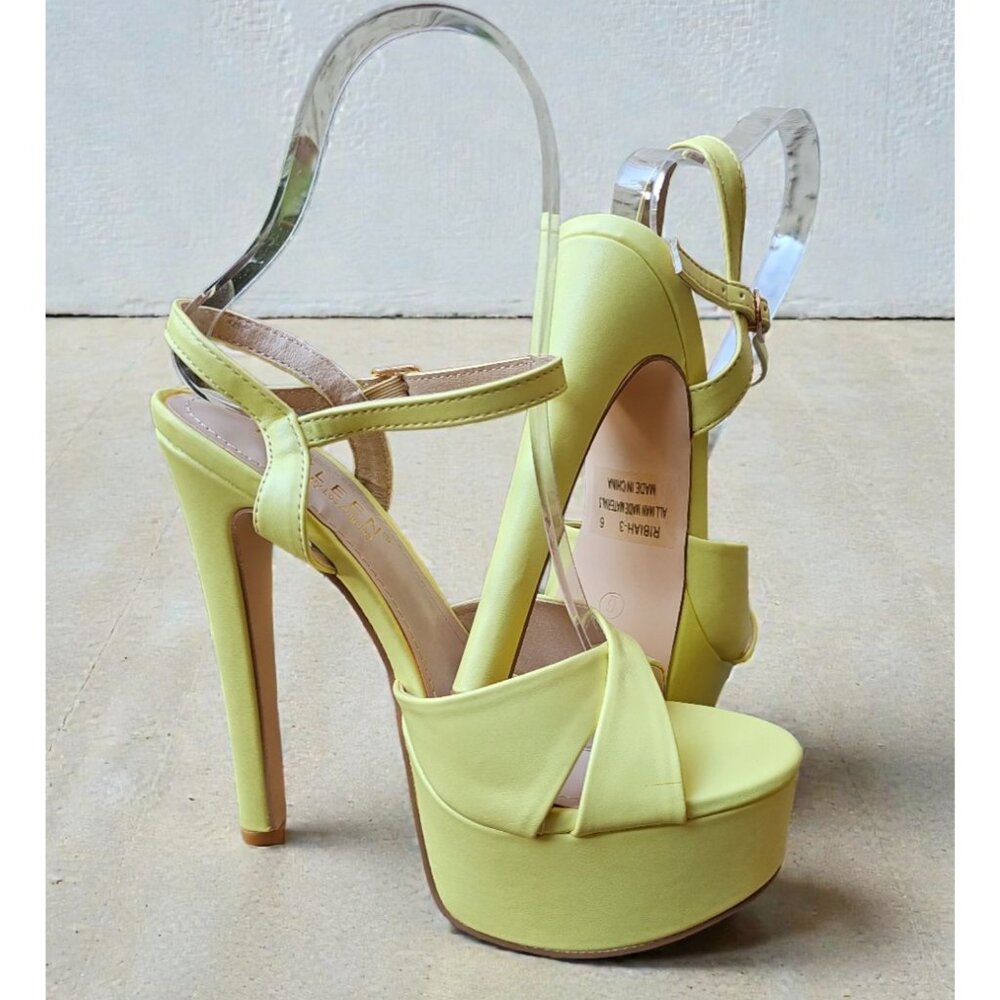 Light Yellow Strappy Platform Heels Stiletto Heel Platform